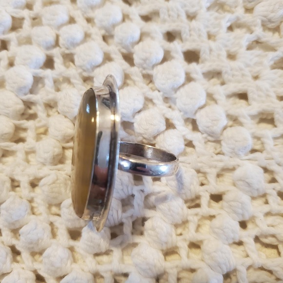 Sterling Silver 925 Large Stripe Oval Cabochon Statement Ring Boho Jewelry Sz 9 - Picture 3 of 9